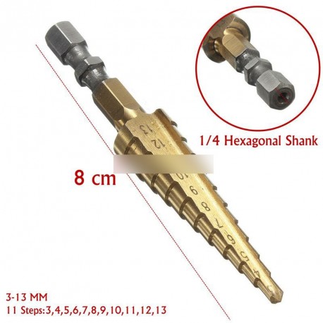 3-13MM Titán bevonatú Step fúró 1/4 "HSS fej