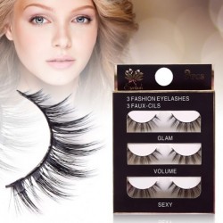 3D Vastag fekete hosszú keresztezett műszempilla Smink 3 pár szett szépségápolás