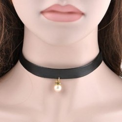 2 * - Vintage Retro Punk Fekete bőrbőr Choker Chunky Nyakörv nyaklánc medál