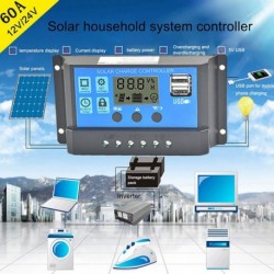 1x 50A 12V 24V napelemes töltő vezérlő elemszabályozó Dual USB LCD kijelző