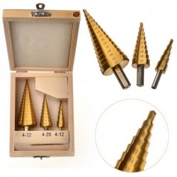3db 4-12 / 20 / 32mm HSS Cone Step fúró Bit titán bevonatú Hex szerszámkészlet doboz