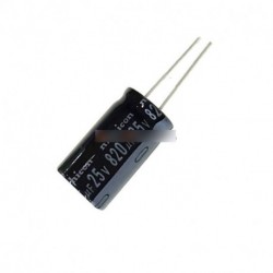 10db 10Ă – 20 mm-es 820uF 25V 105C 10mmĂ — 20mm radiális elektrolit kondenzátor
