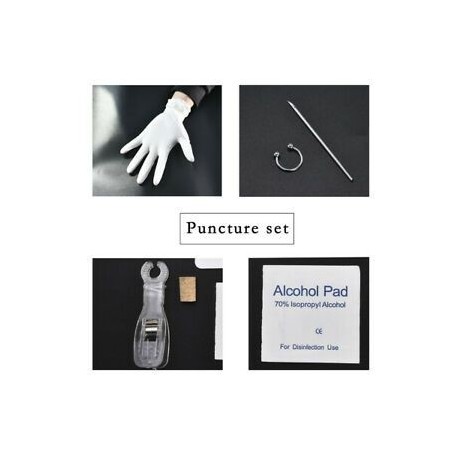 * 4 Septum Piercing Kit. 1 Állítsa be az eldobható Piercing Kit Ezüst steril tűcsomó nyelvű testgyűrűt