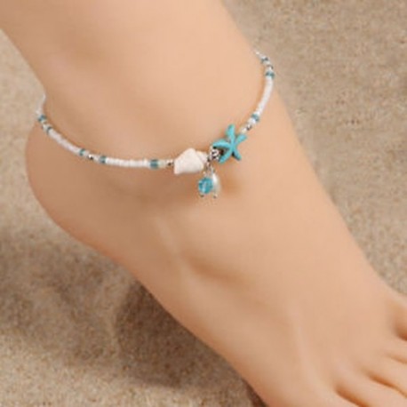 Boho tengeri csillag türkiz gyöngyök tengeri teknős anklet strand szandál boka karkötő JP