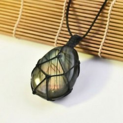 * 3 Természetes kőTourmaline Retro nyers drágakő medál Crystal kézzel szőtt Jet Stone