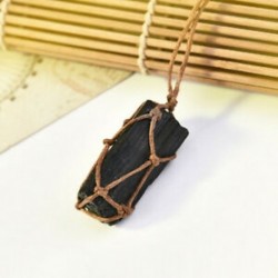 * 4 Természetes kőTourmaline Retro nyers drágakő medál Crystal kézzel szőtt Jet Stone