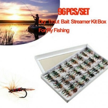 96Pcs / Csomagolt pisztránghéj szárnyas horgászbotok Streamer lure készlet tokkal