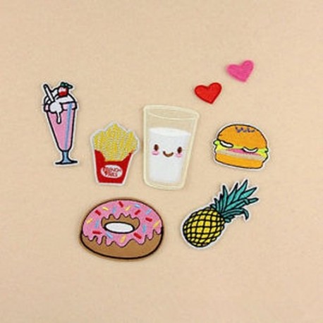 8PCS Donuts Gyümölcskészlet DIY hímzett vas varrni a javítás ruhák szövet matrica jelvény ruhák applique