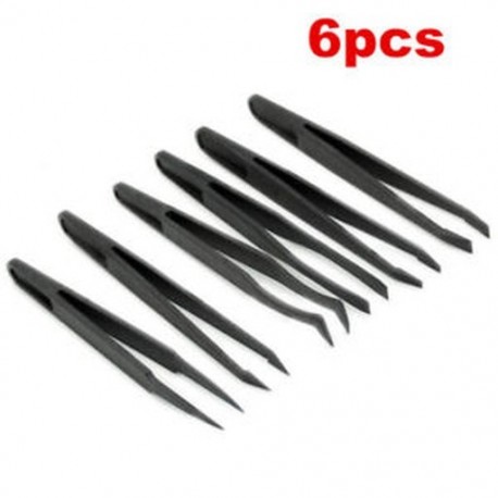 6pcs / készlet fekete precíziós tweezerPlastic Anti Static Tool Kit mérete 1/2/3/5/6/8