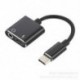 Fekete USB-C-tól 3,5 mm-ig és töltő 2 in1 fejhallgató audio jack töltőkábel adapter