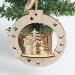 1db 10x10cm-es Karácsonyi gömb alakú Hóember - Kiskutya - Fenyőfa mintás fa dísz - Karácsonyi dekoráció