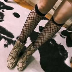 Fekete (térdmagas) Divat Női Ruffle Necc Boksz Magas Zokni Mesh Lace Hal Nettó Rövid Zokni Hot