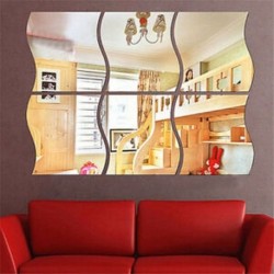 * 8 6PCS WAVE Kivehető tükör matrica Art Mural fal matricák lakberendezés DIY szoba dekoráció