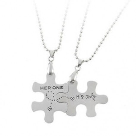 Ezüst színű Az ő egyetlene páros puzzle medál lánccal - Elegáns nyaklánc