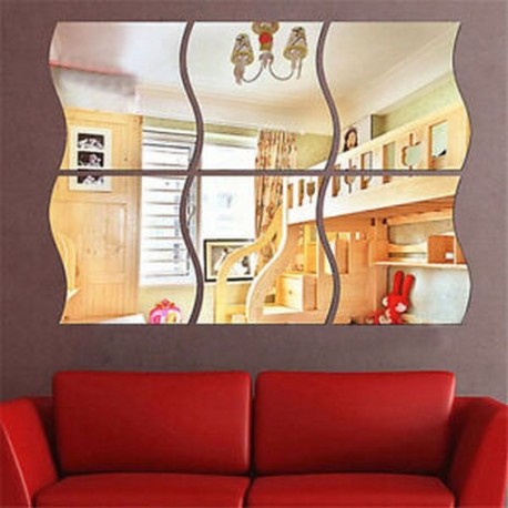 * 8 6PCS WAVE Tükör Decal Art Mural fal matricák Otthon szoba DIY dekoráció dekoráció eltávolítható