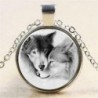 Vintage ékszer Wolf fotó Cabochon üveg medál tibeti ezüst lánc nyaklánc