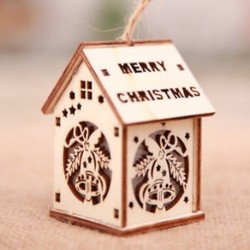 Kis harang Led Light Wood House Aranyos karácsonyfa függő díszek Holiday dekoráció JP