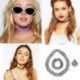 1 Készlet Retro Stretch Tattoo Choker nyaklánc karkötő gyűrű fekete elasztikus Boho