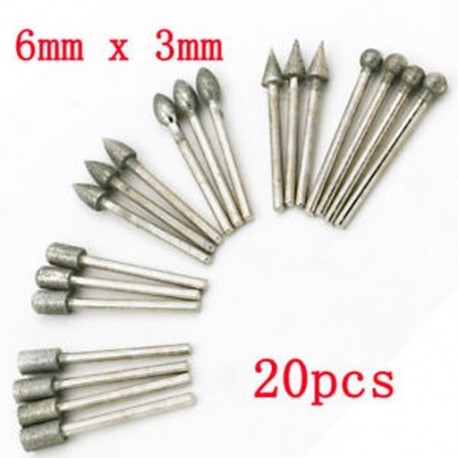 20Pcs / készlet 3 mm-es ezüstszár gyémántcsiszoló furat fúrószerszámok forgó szerszámokhoz