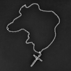 Ezüst Divat férfi ékszerek rozsdamentes acél krucifej Jézus kereszt medál nyaklánc lánc