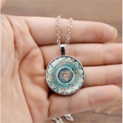Virág fotó Cabochon üveg tibeti ezüst lánc kerek medál nyaklánc Jewerly