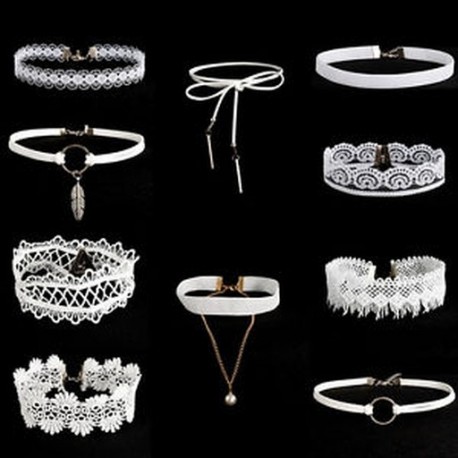 10Pcs / Set fehér gótikus virág csipke bársony choker gallér medál nyaklánc ajándék