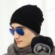 Sötétkék Retro férfi nők téli meleg gyapjú horgolt Kötött sapka Plicate Baggy Beanie kalap koponya