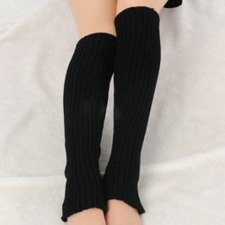 Fekete Női téli meleg kötött horgolt magas térd láb melegítő leggings Boot zokni Slouch