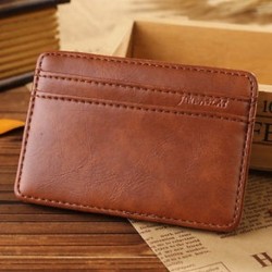 Barna Férfi bőr mágneses pénz klip vékony pénztárca azonosító hitelkártya-tulajdonos ügy pénztárca új