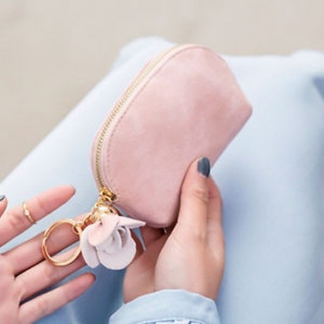 Rózsaszín Divat Női PU Bőr Mini Pénztárca Zip Érme erszényes Kártya kulcstartó tengelykapcsoló táska