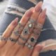 15Pcs Vintage Retro Midi ujj gyűrű beállítása Punk Boho Knuckle gyűrűk Esküvői ékszerek