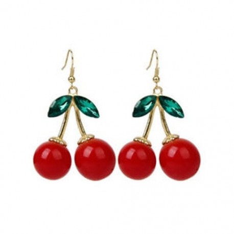 Divat Női Cseresznye Csepp Draple Rhinestone Fül Hook Fülbevaló Ékszer Ajándék 1Pair