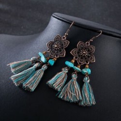 Bohém Vintage Üreges Virágok Hosszú bojt Fringe Boho Dangle Női fülbevaló