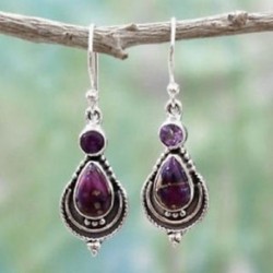Női Boho 925 Ezüst Dangle fülbevaló lila réz türkiz horog fülbevaló