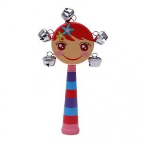 1db baba gyerekek szivárványos fa fogantyúval Bell Jingle Stick Shaker Rattle játékok K1R6