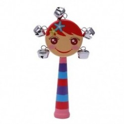 1db baba gyerekek szivárványos fa fogantyúval Bell Jingle Stick Shaker Rattle játékok Z2J6