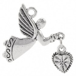 10 db ezüst tónusú angyal szerelmes szív charm medálok 25x22mm (1 &quot x7 / 8&quot ) D7G2