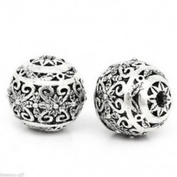 10 db üreges virág távtartó gyöngyök, kerek ősi ezüst 11 mm x 10 mm V2L4