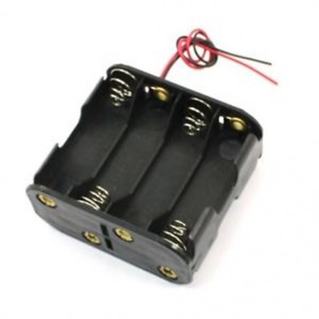 Fekete két rétegű 8x1,5 V-os AA akkumulátor-elemtartó tok, vezetékes vezetékkel, B6U6