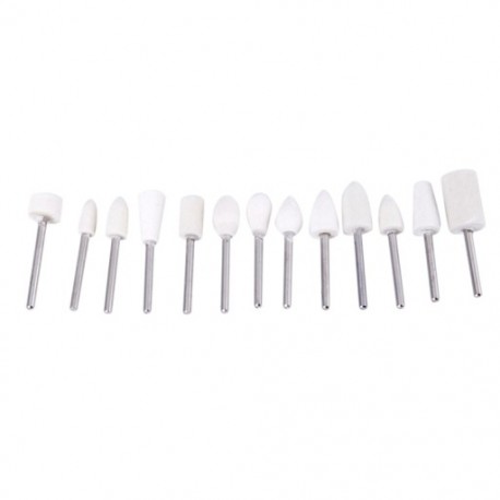 13 db / tétel Különböző alakú, 3 mm-es szárú gyapjú csiszolófej Fehér Jade Metal Mir X3U3