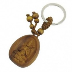 1X (ezüst tónusú barna fa gyöngyök díszítéssel Bodhisattva medál kulcstartó kulcstartó D8R2