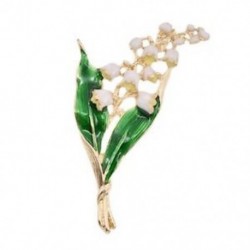Divatos ötvözetű zománc fehér virágos levél bross a gyöngyvirág aranyszínű A6R2
