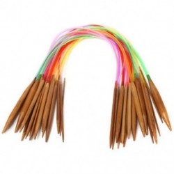 18Pair 16 &quot többszínű karbonizált bambusz kör alakú kötőtű 40cm Q2B0