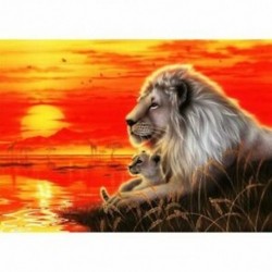 2X (Teljes körű fúró gyémánt hímzés naplemente Lion 5D DIY gyémántfestés O9T7