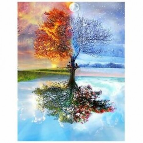 2X (DIY 5D gyémántfestési évszakok fa keresztszemes öltéses gyémánt hímzéssel Pat H6A8