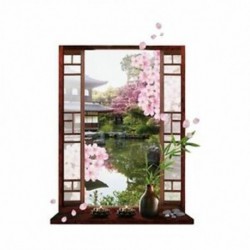 3D-s ablak Sakura őszibarack virág Art fali matrica levehető matrica Mura A7A0