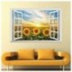 3D napraforgó hamis Windows falmatricák Tájkép Faux Windows falmatrica R C6F3