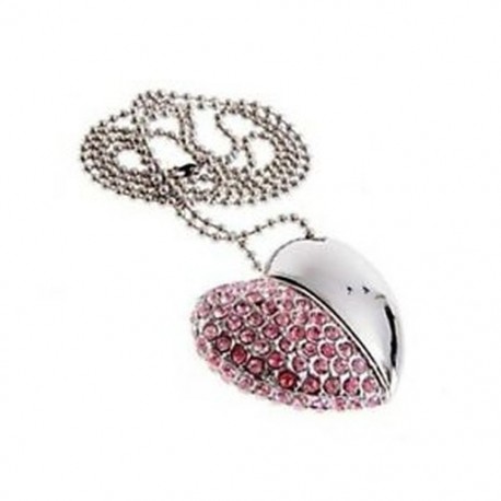 2X (16G USB kulcs 2,0 memória szív típusú, Fl Q3C7 kristály medál nyaklánc-botkoronggal