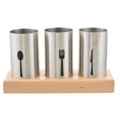 Kés kanál villás kosár tároló állvány készlet üveg fa állványtálca folt I8H9