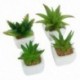 Készlet 4 modern fehér kerámia mini aloe cserepes mesterséges zamatos növény K2F8